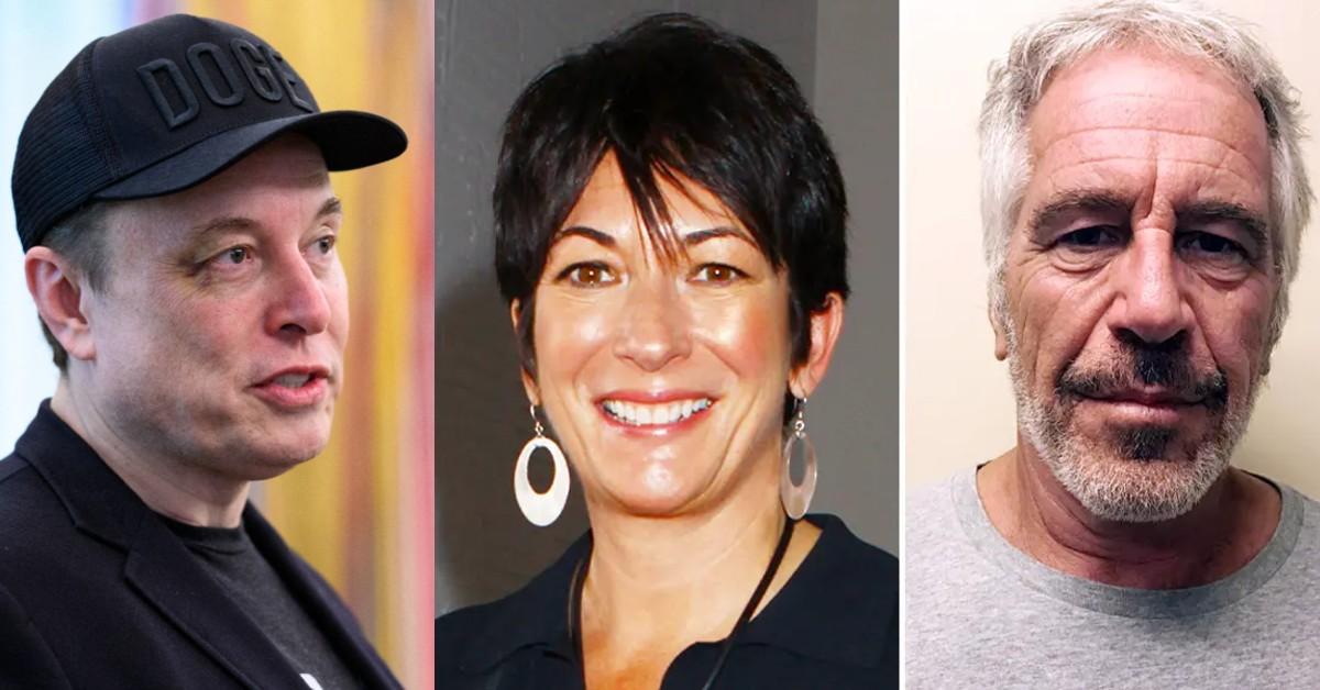 Composite photo of Elon Musk, Ghislaine Maxwell, Jeffrey Epstein