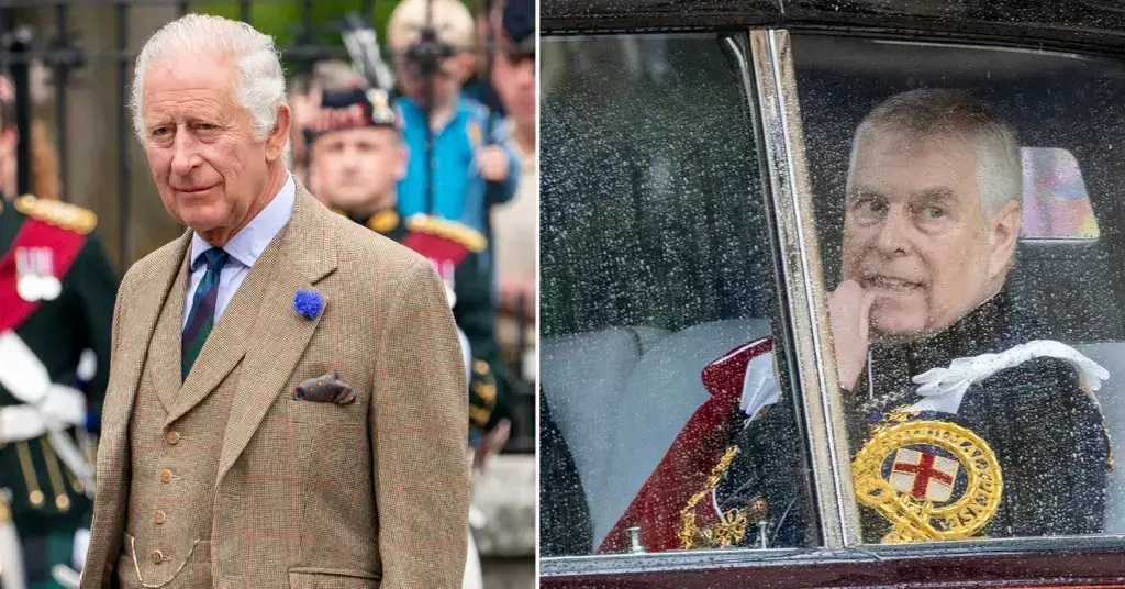 Split photo of King Charles, Prince Andrew