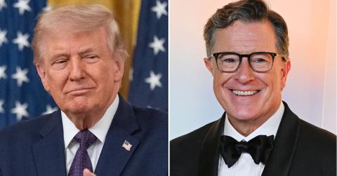 split image of Donald Trump and Stephen Colbert