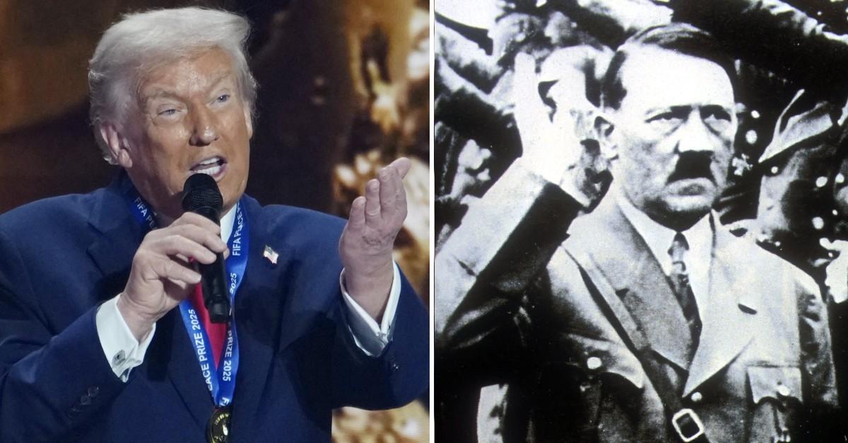 split photo of trump and hitler