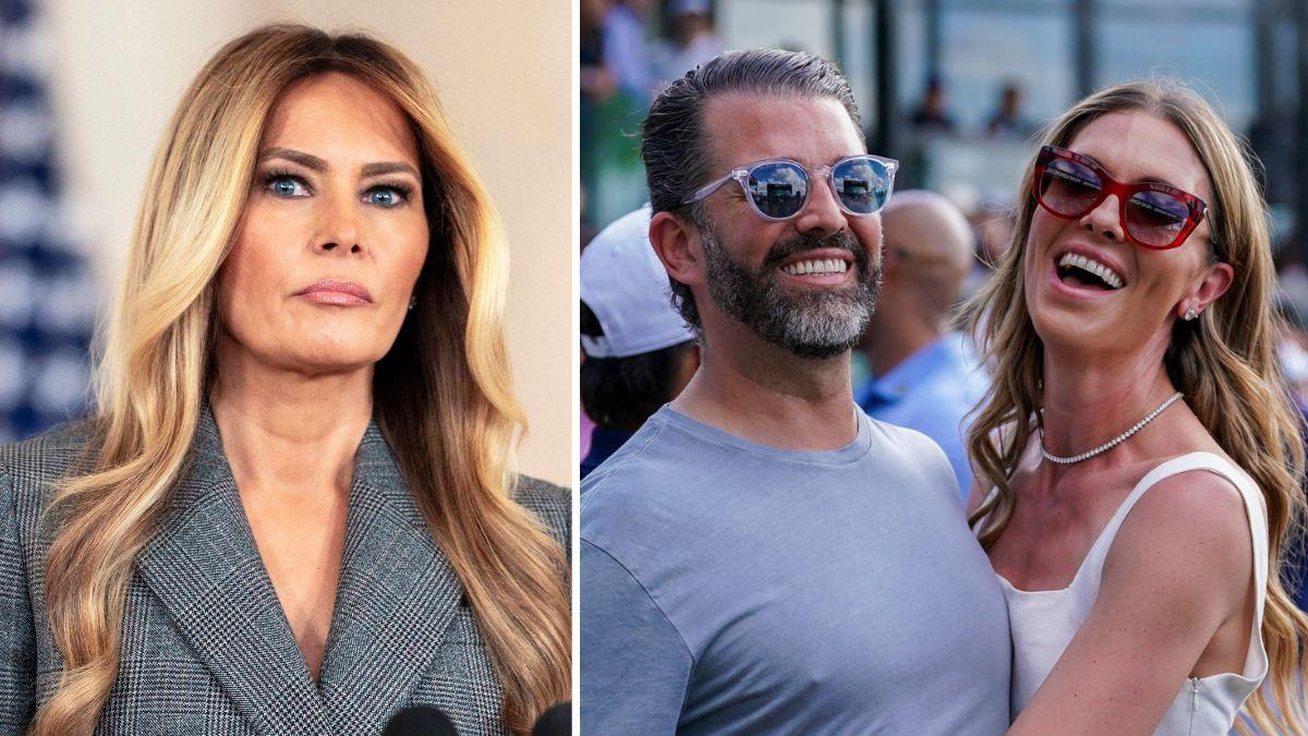 Split photo of Melania Trump, Donald Trump Jr. and Bettina Anderson.