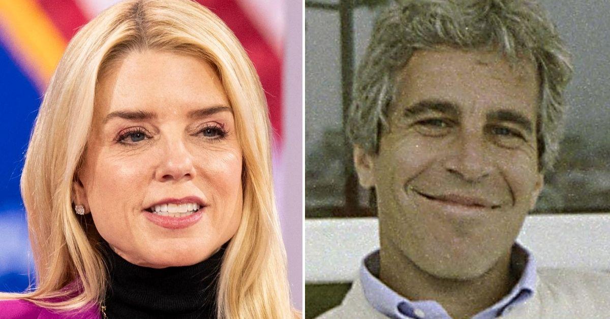 Split photo of Pam Bondi, Jeffrey Epstein.