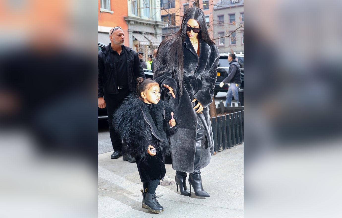 //kim kardashian fur coat north saint west nyc