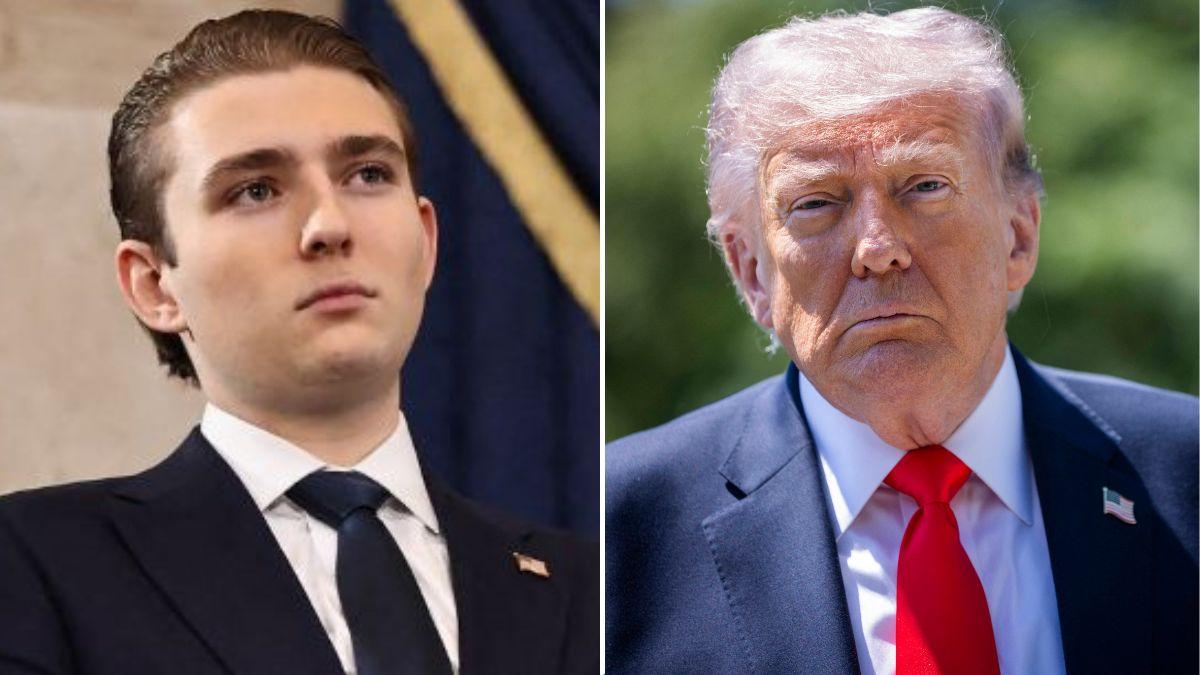 split image of Barron Trump and Donald Trump