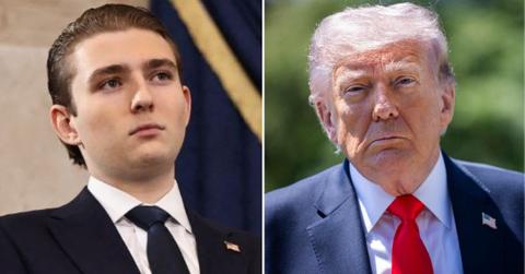 split image of Barron Trump and Donald Trump