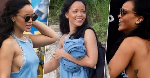 //rihanna nude side boob nipple dress barbados pp