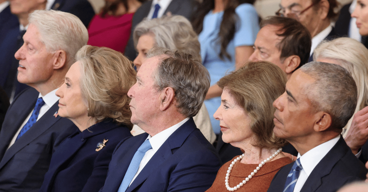 Photo of Bill and Hillary Clinton, George W. and Laura Bush, Barack Obama