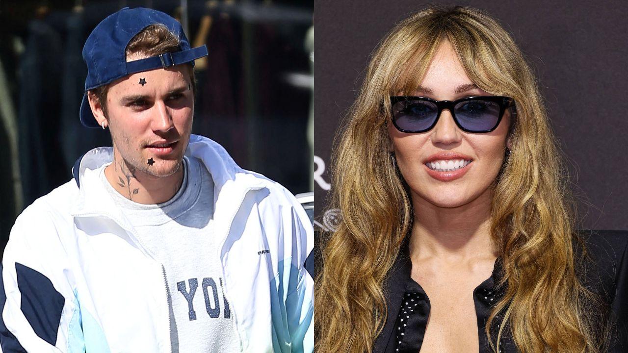Split image of Miley Cyrus and Justin Bieber