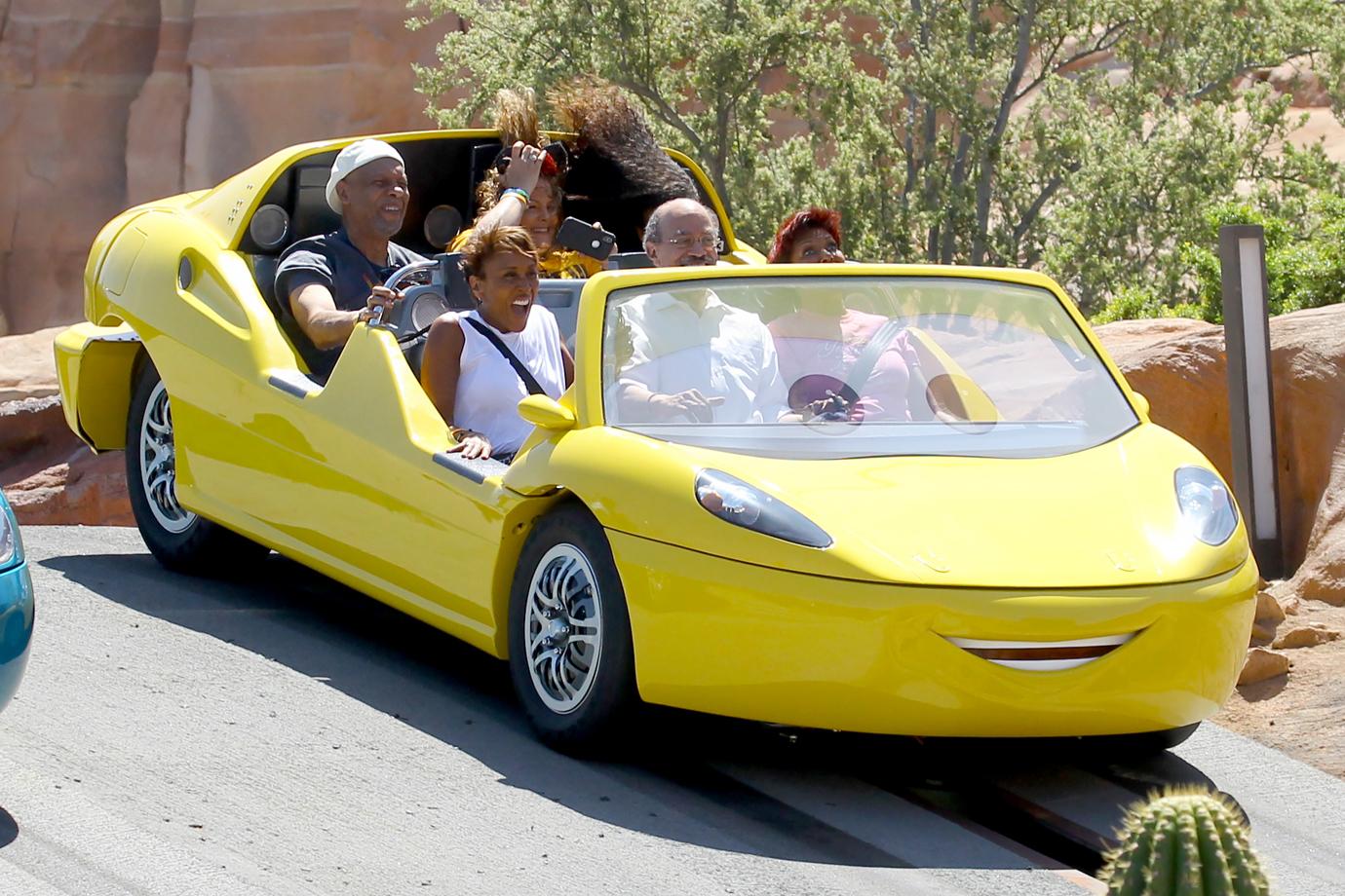 Robin Roberts and her wife Amber Laign have on a day out at Disneyland. Robin was seen riding the radiator springs racers and enjoying lunch at the Carthy Circle restaurant.