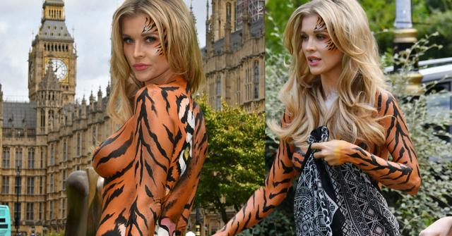 //Joanna Krupa painted tiger PETA pp
