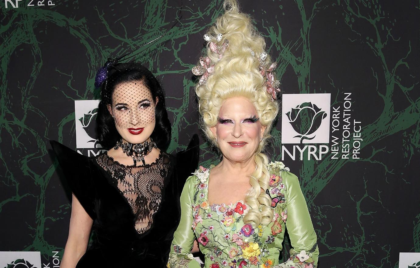 Bette Midler and Dita Von Teese and their celebrity Halloween costumes.