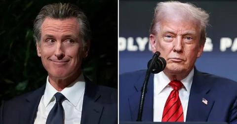 split photo of gavin newsom and donald trump