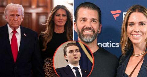 split image of Donald Trump and Melania Trump / Barron Trump / Don Jr. and Bettina Anderson
