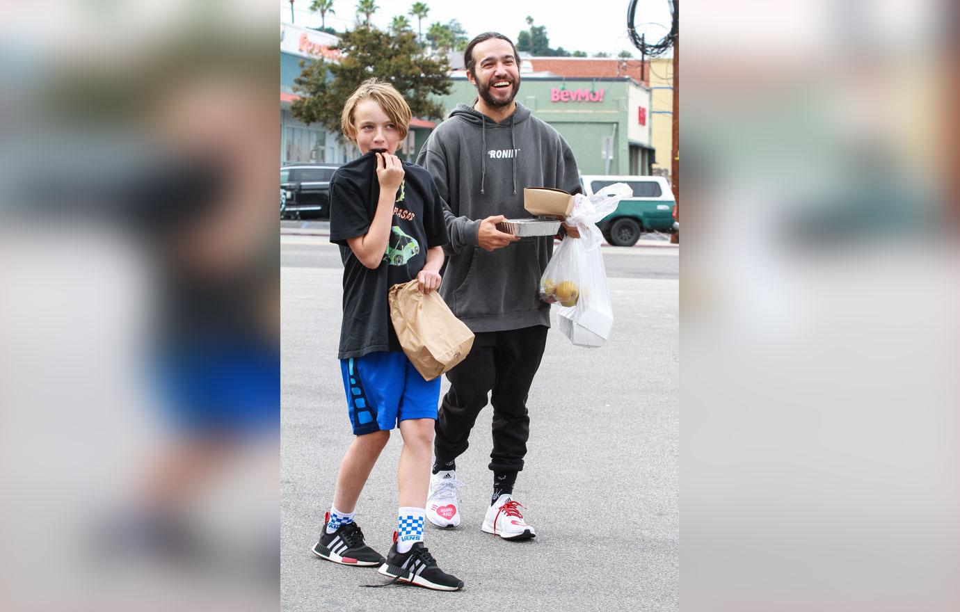 Pete Wentz and son Bronx Wentz picked up some goodies at the outdoor market in Los Angeles on December 1st.