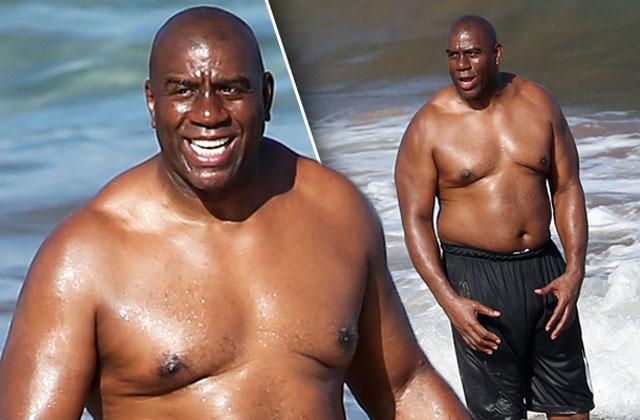 //earvin magic johnson shirtless weight beach pp