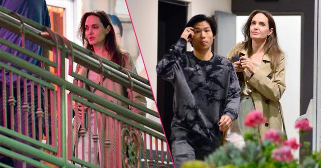 A make up free Angelina Jolie spends the night with her son Pax as they leave sushi park restaurant in West Hollywood.