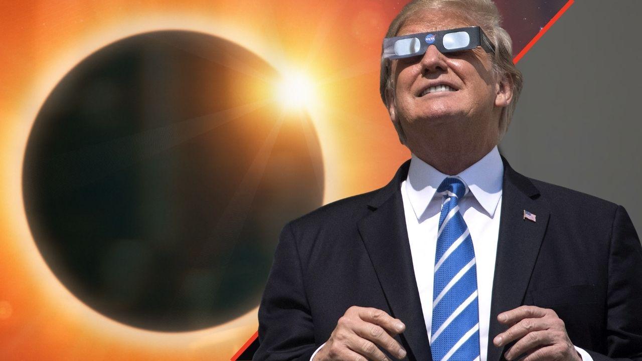 Photo of Donald Trump and a solar eclipse illustration