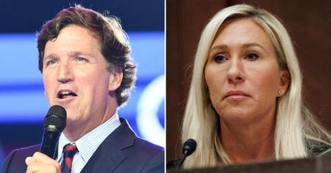 split image of Tucker Carlson and Marjorie Taylor Greene