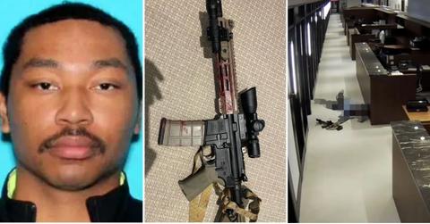 Picture of Shane Tamura AR-15 gun and Tamura dead on CCTV