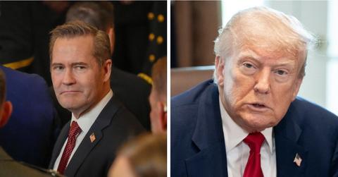 Split photo of Mike Waltz and Donald Trump