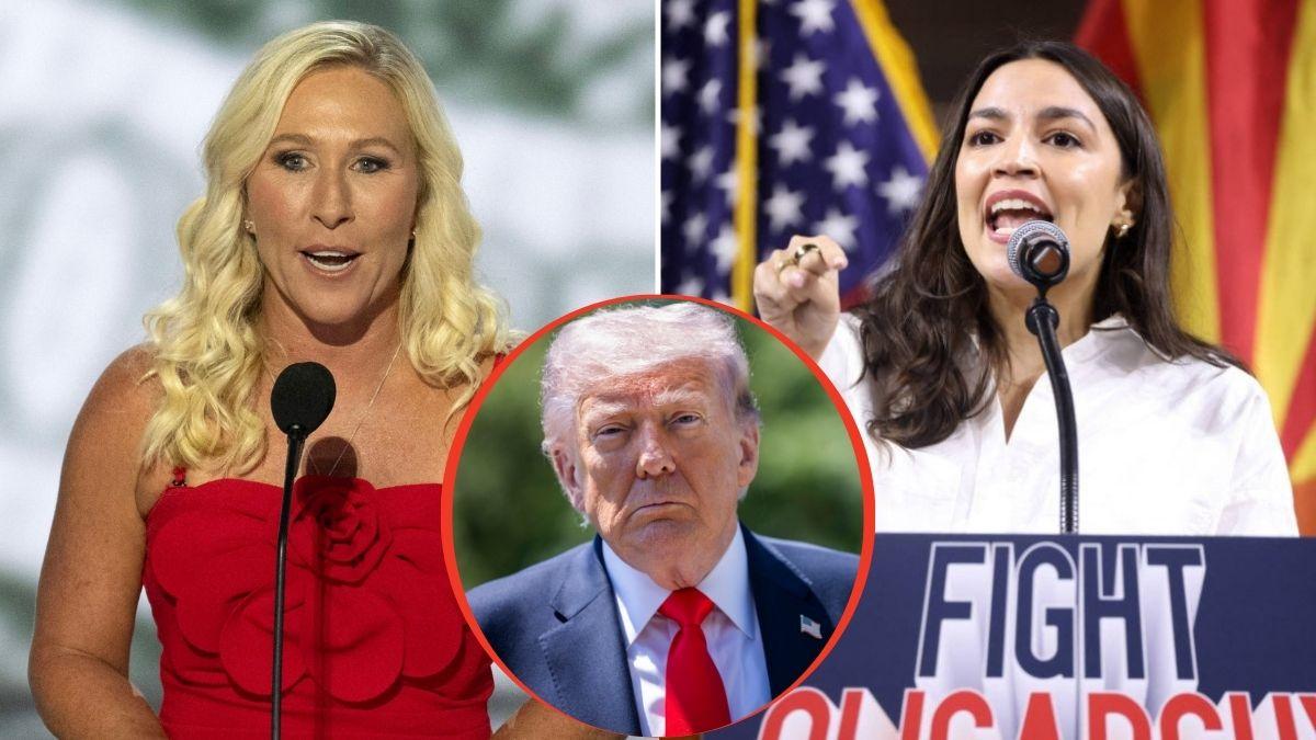 split image of Marjorie Taylor Green / Alexandria Ocasio-Cortez / Donald Trump