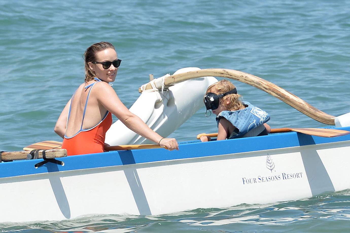 Olivia Wilde Wears Orange Swimsuit During Beach Day With Kids