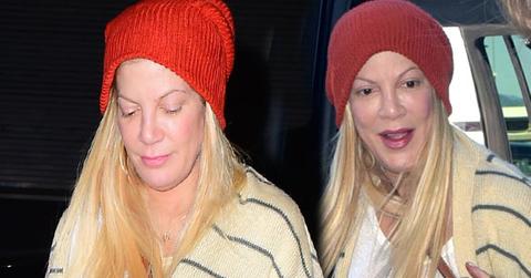 //tori spelling plastic surgery no makeup bag stain pp