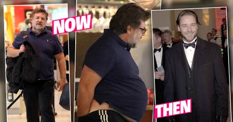Russell Crowe Shows Off Weight Gain While With New Assistant