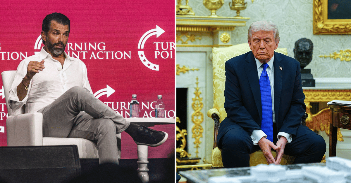 Split photo of Donald Trump Jr., Donald Trump