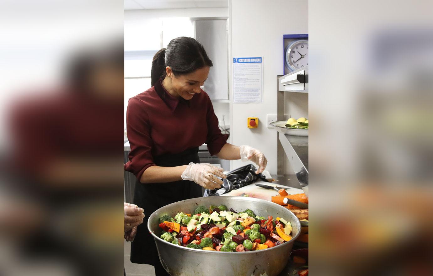 Meghan Markle Hubb Burgundy Coat Community Kitchen