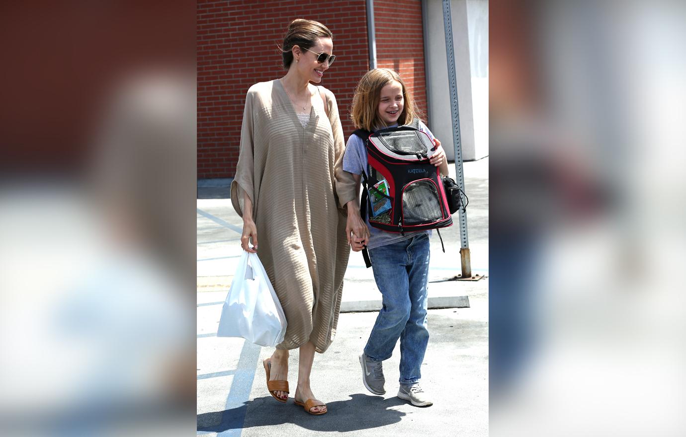 Angelina Jolie takes her daughter Vivienne and their bunny to a pet store for toys and treats. Angelina, joined by her daughter and a bodyguard, spent about 20 minutes at a local Petco shopping for things for their bunny.