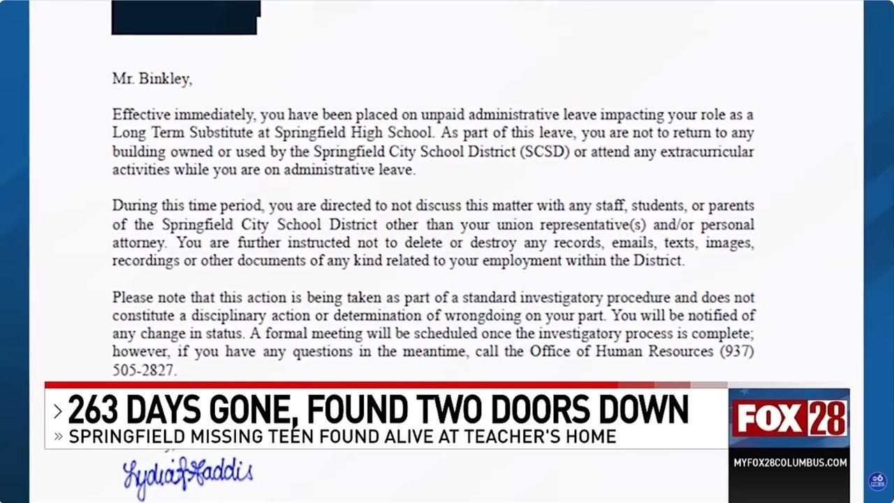 Photo of adminstrative leave letter