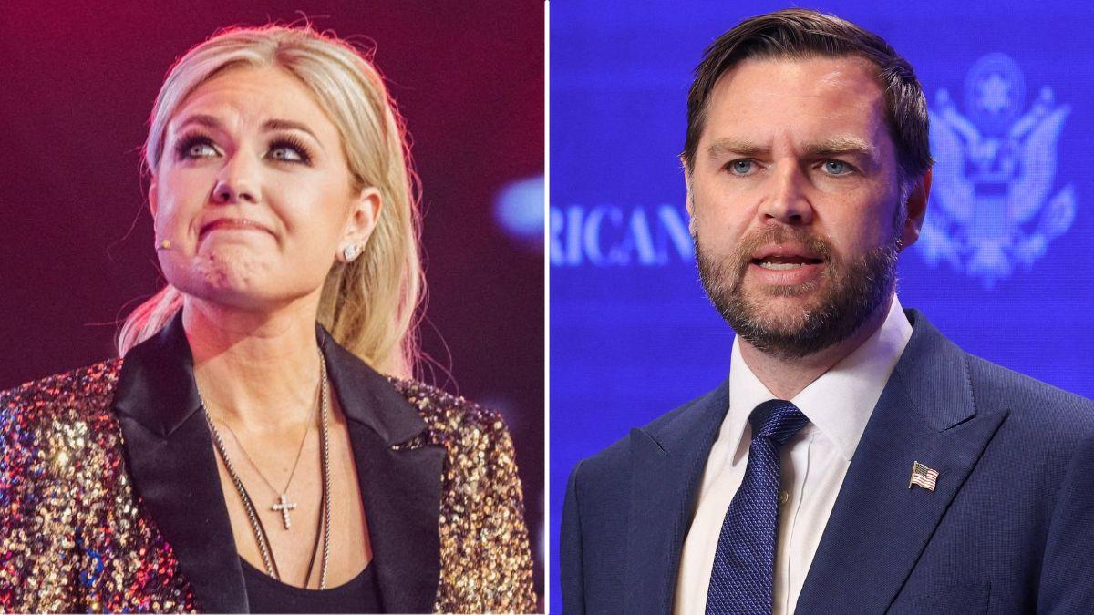 split image of Erika Kirk and JD Vance