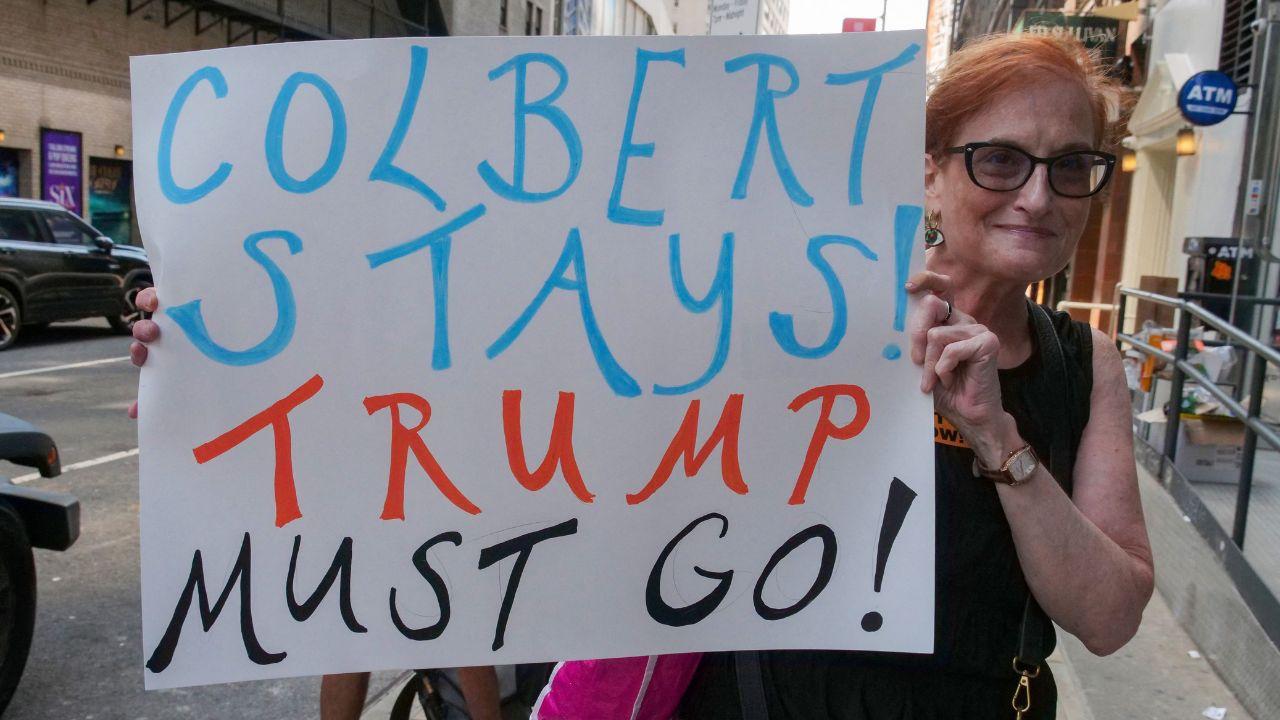 A photo of a pro-Colbert protestor