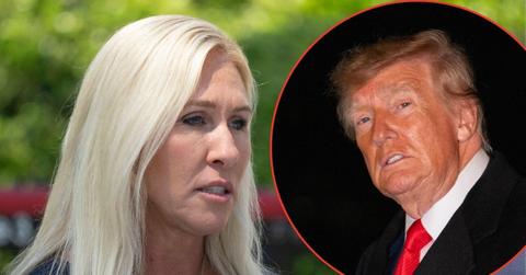 Split image of Marjorie Taylor Greene and Donald Trump