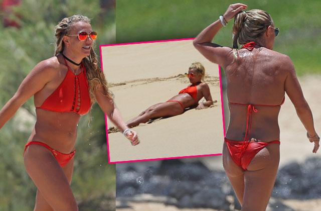 //britney spears red bikini body weight beach pp