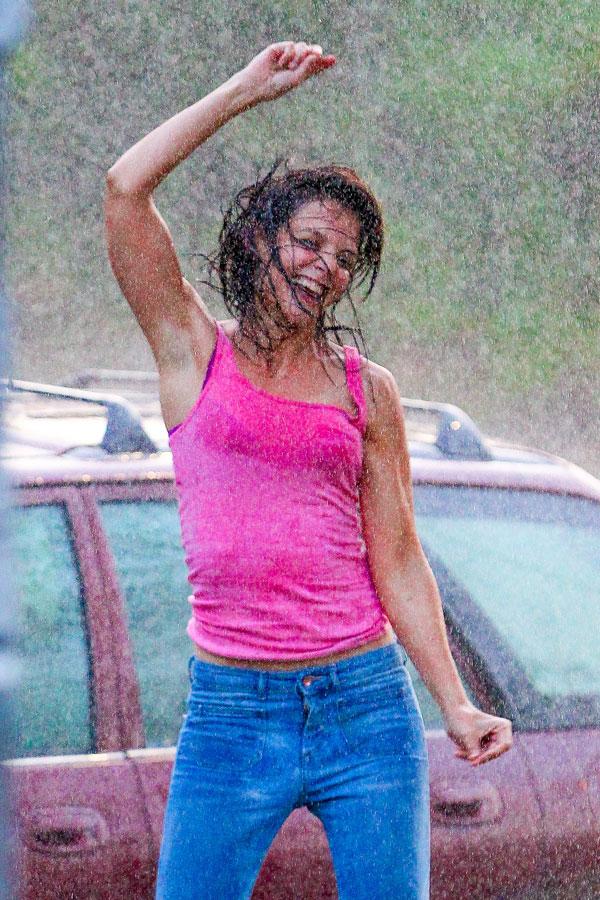 Lettin' Loose! Katie Holmes Dances In The Rain On Set Of New Film 'All