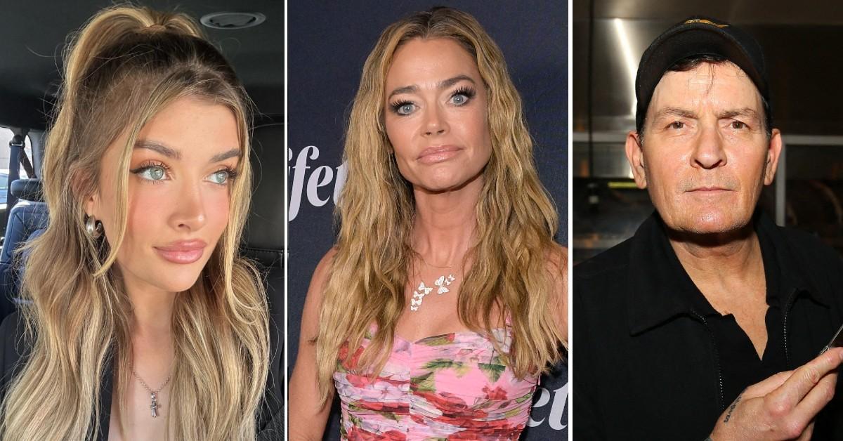 Split photo of Sami Sheen, Denise Richards, Charlie Sheen.