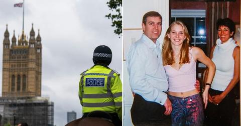 Split photos of Metropolitan Police, Andrew Windsor, Ghislaine Maxwell and Virginia Roberts
