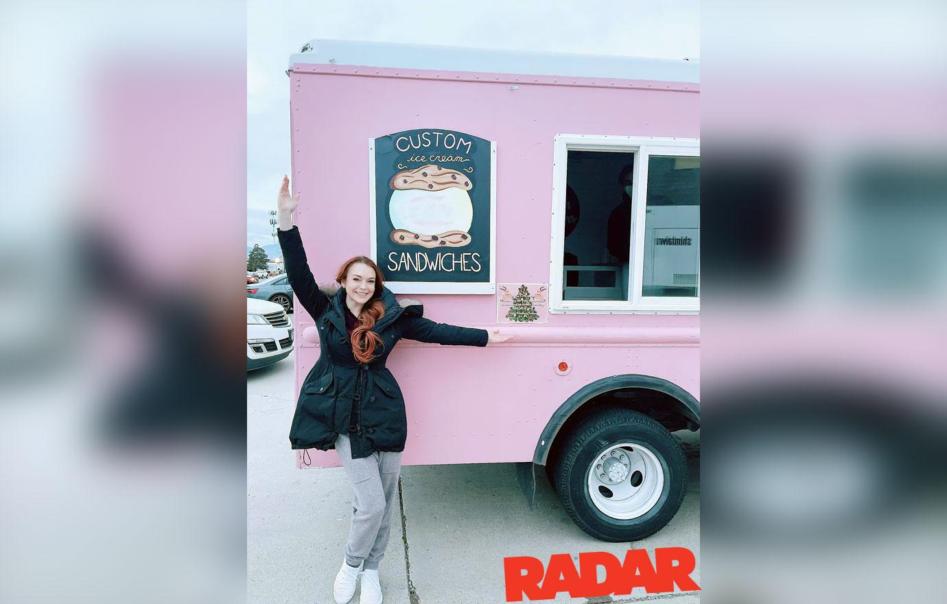 lindsay lohan buys ice cream for netflix rom com crew photo movie r