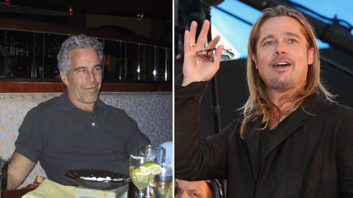 Split photos of Jeffrey Epstein and Brad Pitt