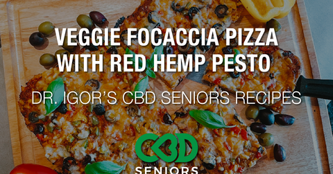 Dr. Igor’s Veggie Focaccia Pizza with Red Hemp Pesto Recipe