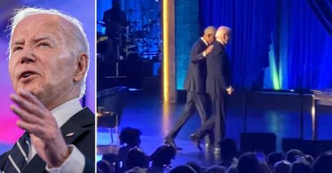 joe biden freezes up fundraiser barack obama leads him off stage