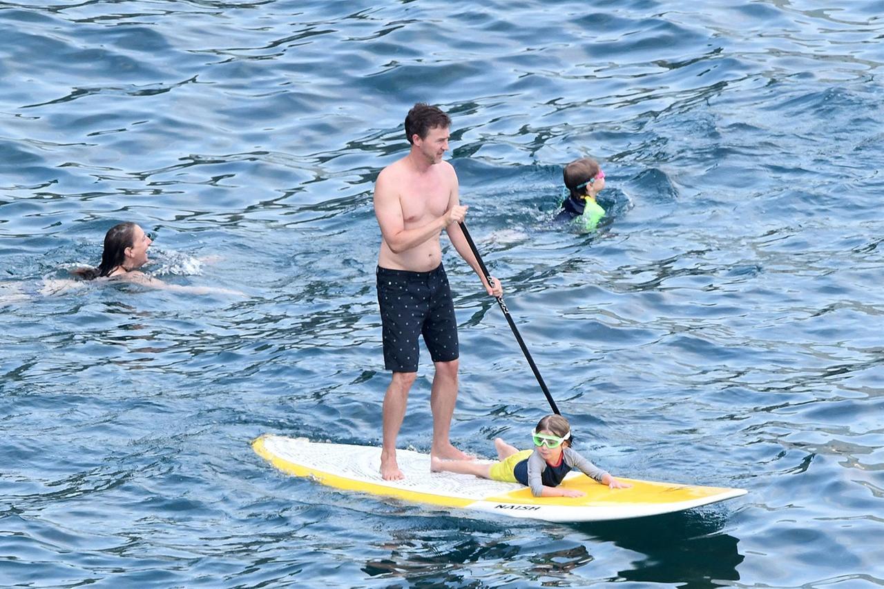 Edward Norton Shirtless Paddleboard Family