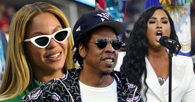 Beyonce, Jay-Z, Demi Lovato; Fans Slam Beyonce For Sitting During Super Bowl National AnthemFans Slam Beyonce For Sitting During Super Bowl National Anthem