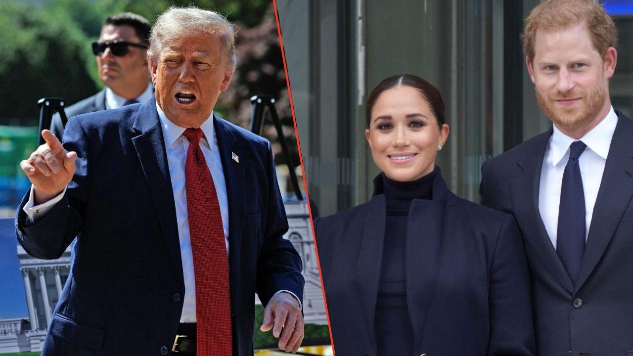 Split photos of Donald Trump, Prince Harry and Meghan Markle