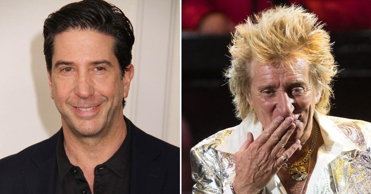 Split photo of David Schwimmer, Rod Stewart