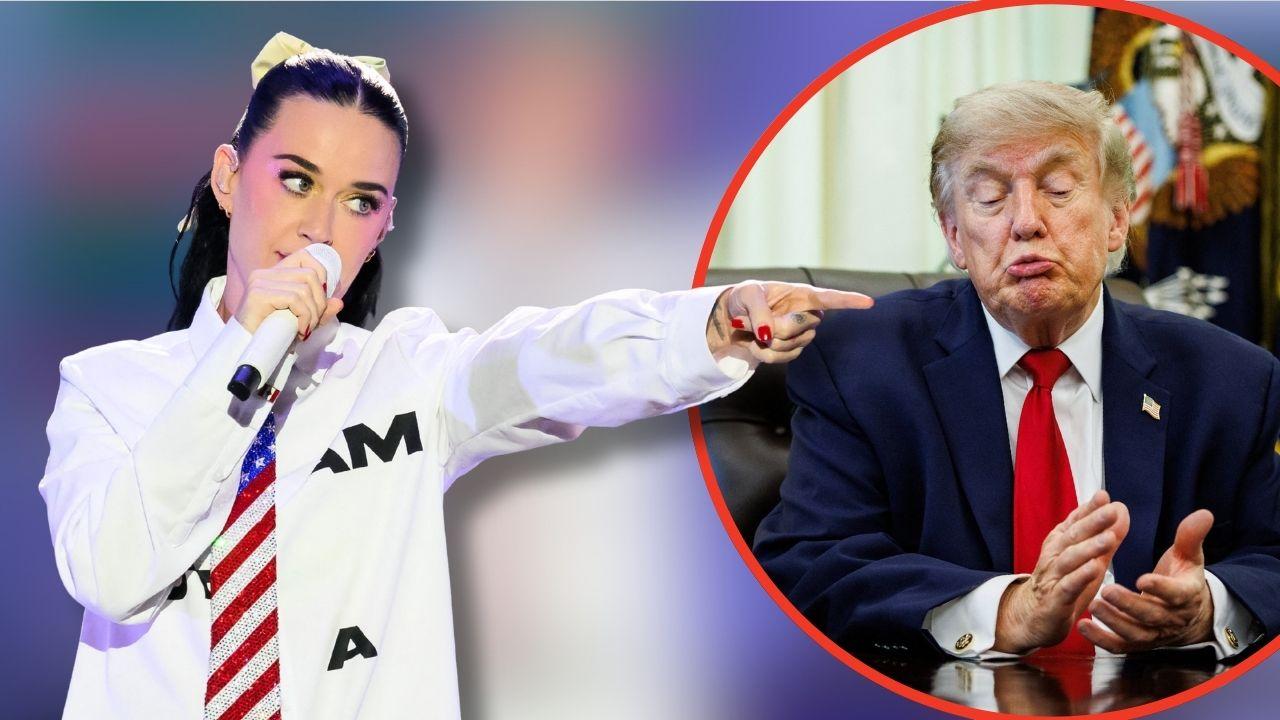 Split photo of Katy Perry and Donald Trump