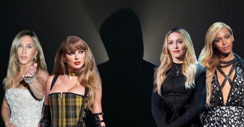 Photo composite of Jennifer Aniston, Taylor Swift, Madonna and Beyonce