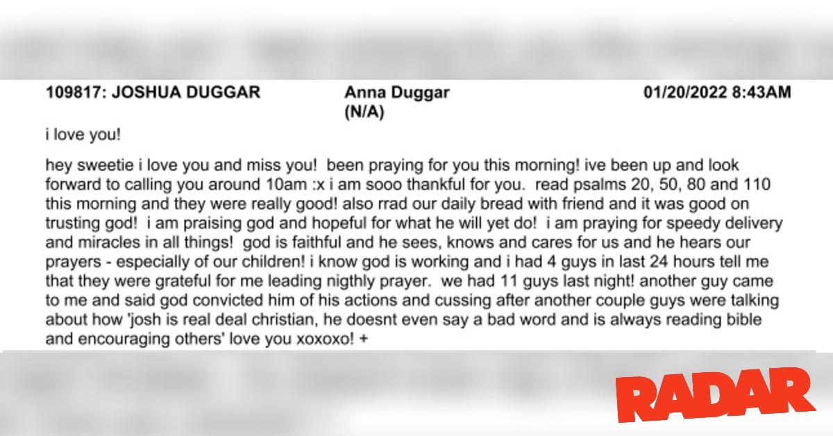 Josh Duggar said other inmates spoke positively about his Christian faith behind bars.